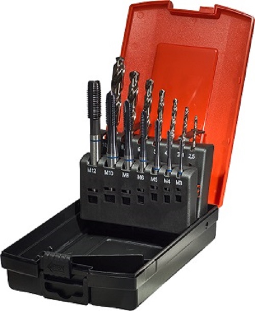 Maschinengewindebohrer 14tlg. HSS, M3 - M 12, Blauring,Stahlbearbeitung, Durchgangslöcher
