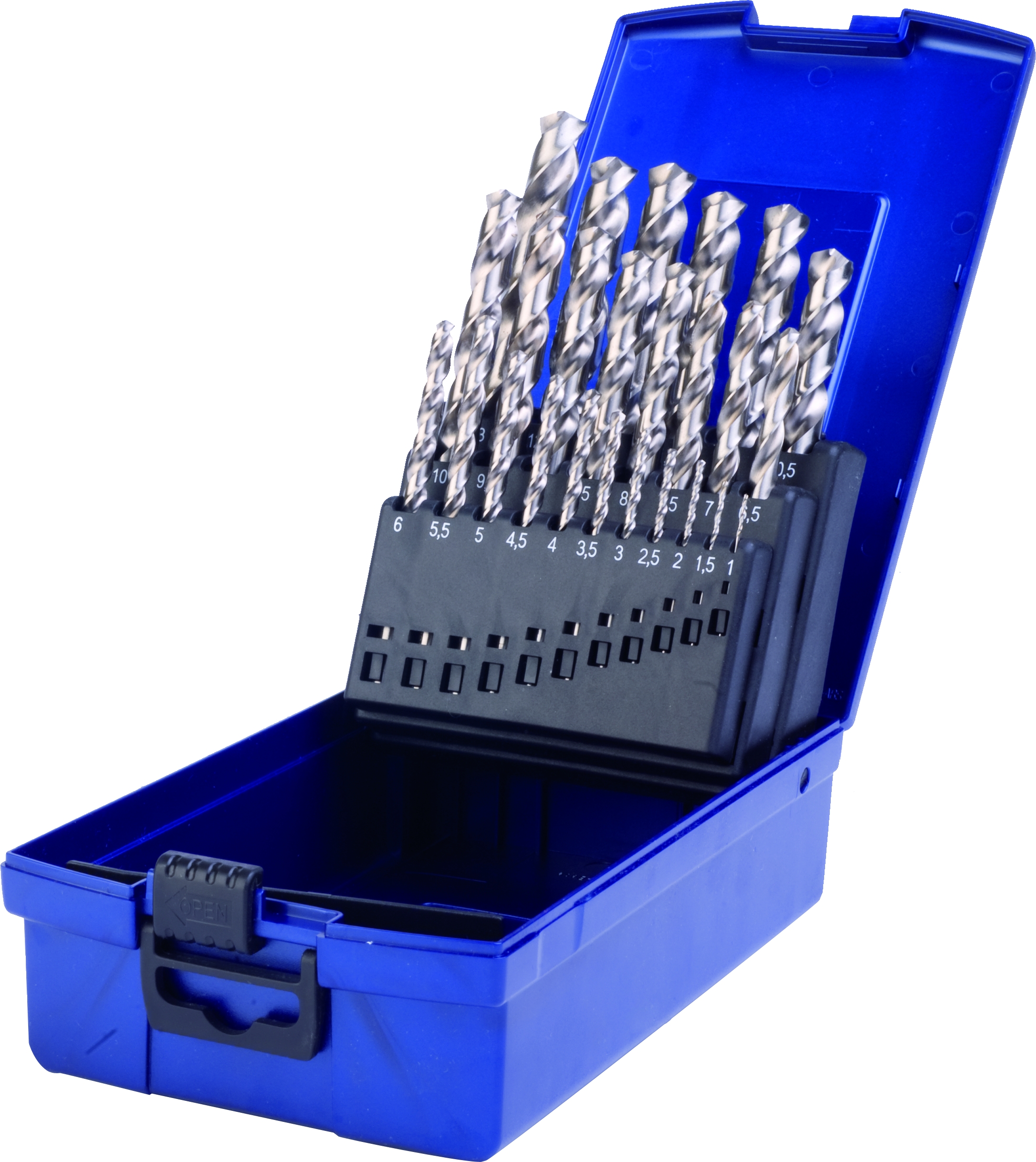 19-tlg. Spiralbohrer-Satz, DIN 338, HSS GK, Typ N, blank, 1,0 - 10,0 mm