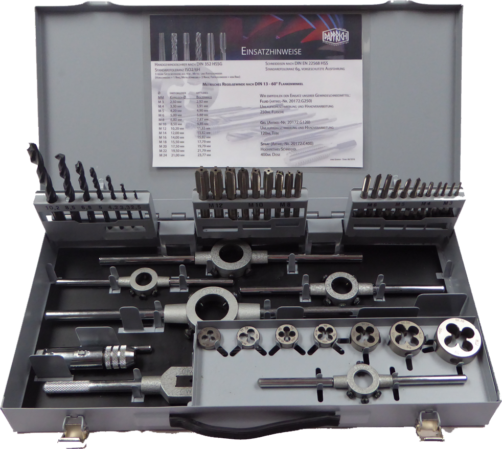 HSS Gewindeschneide-Sortiment, Classic, M3 - M12, DIN 352,Stahlblechkassette