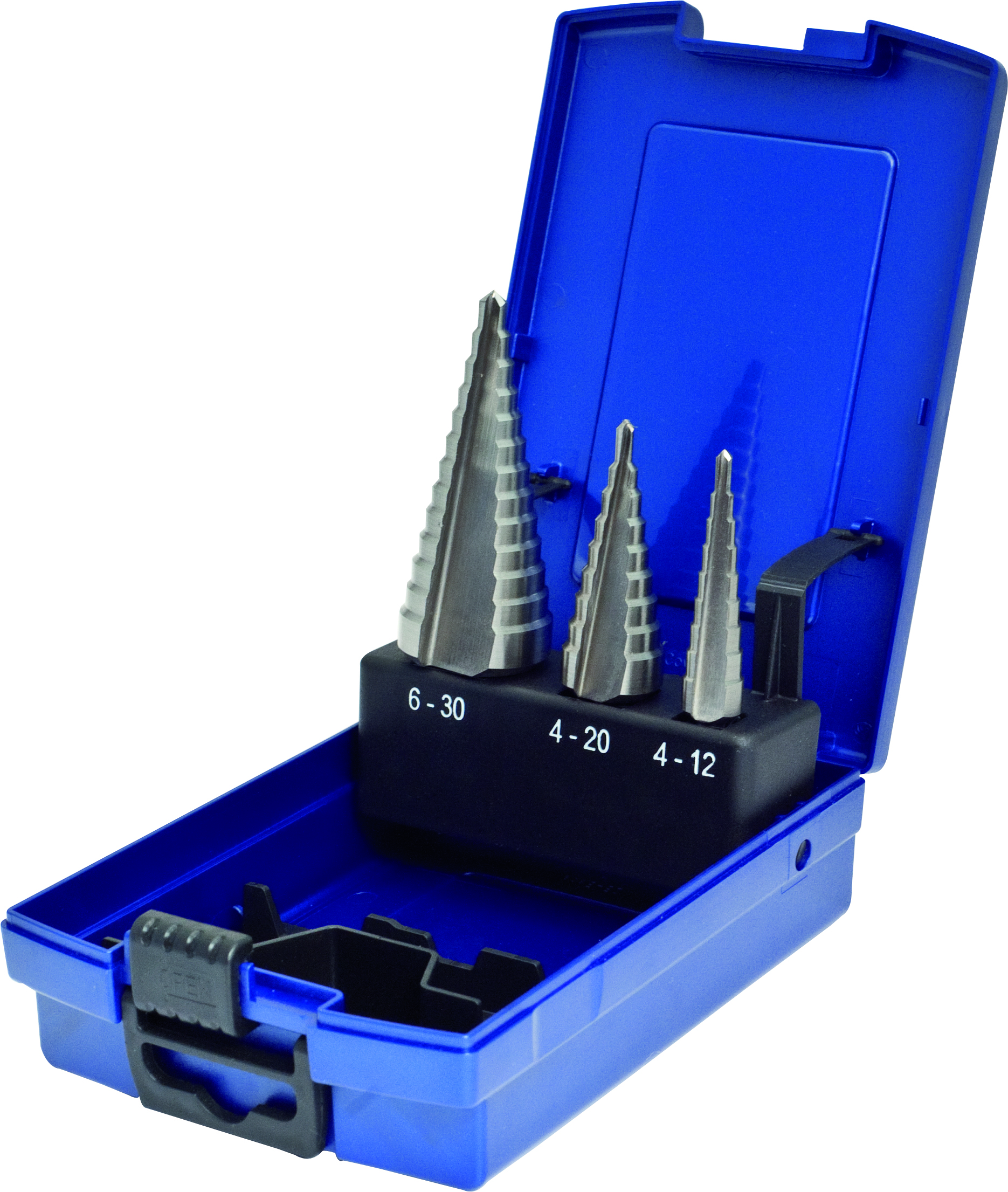 3-tlg. HSS-Co Stufenbohrer-Satz STANDARD, 4-12/1mm 4-20/2mm  6-30/2mm, gerade genutet
