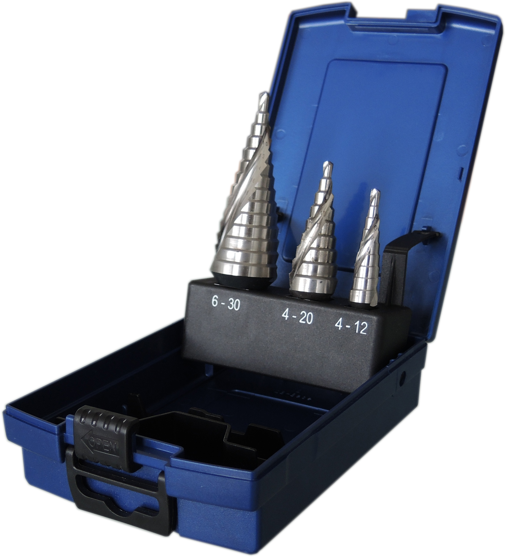 3-tlg. HSS-Co Stufenbohrer-Satz STANDARD, 4-12/1mm 4-20/2mm  6-30/2mm, spiral genutet-Copy