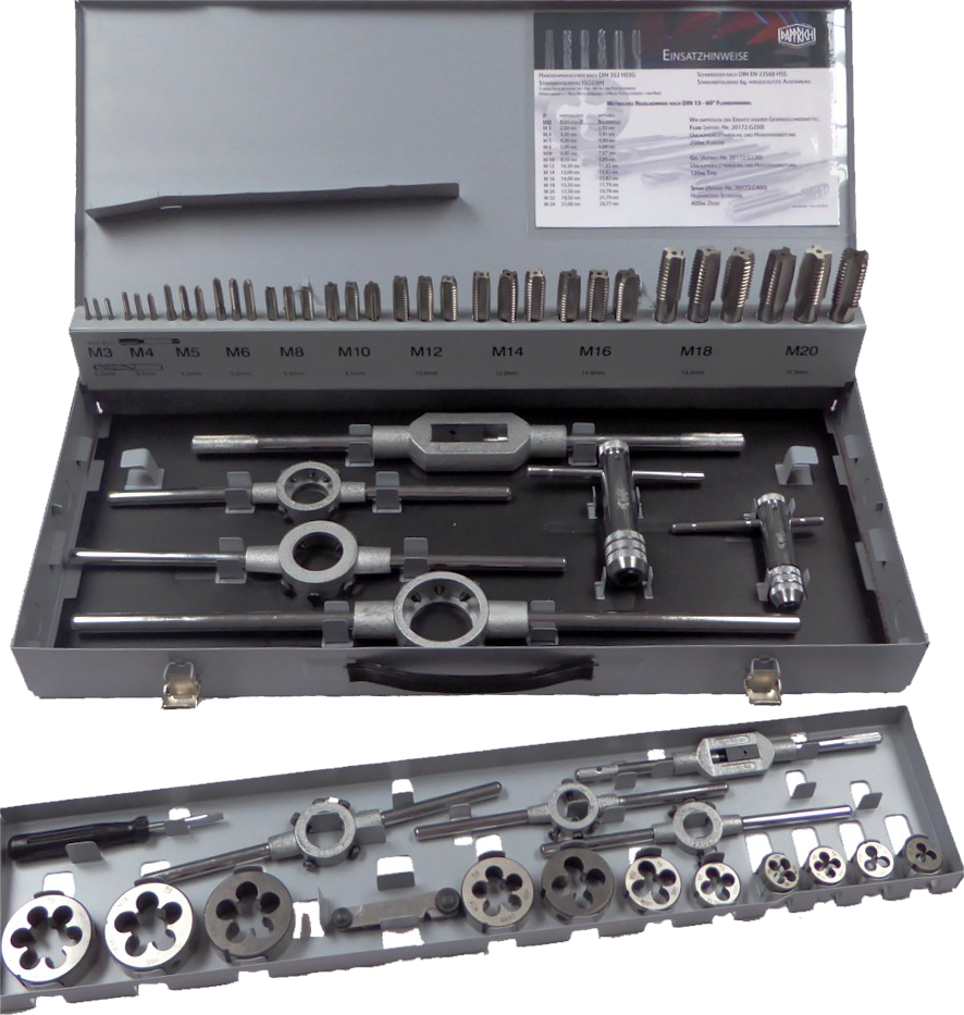 HSS Gewindeschneide-Sortiment, Classic, M3 - M20, DIN 352, Stahlblechkassette