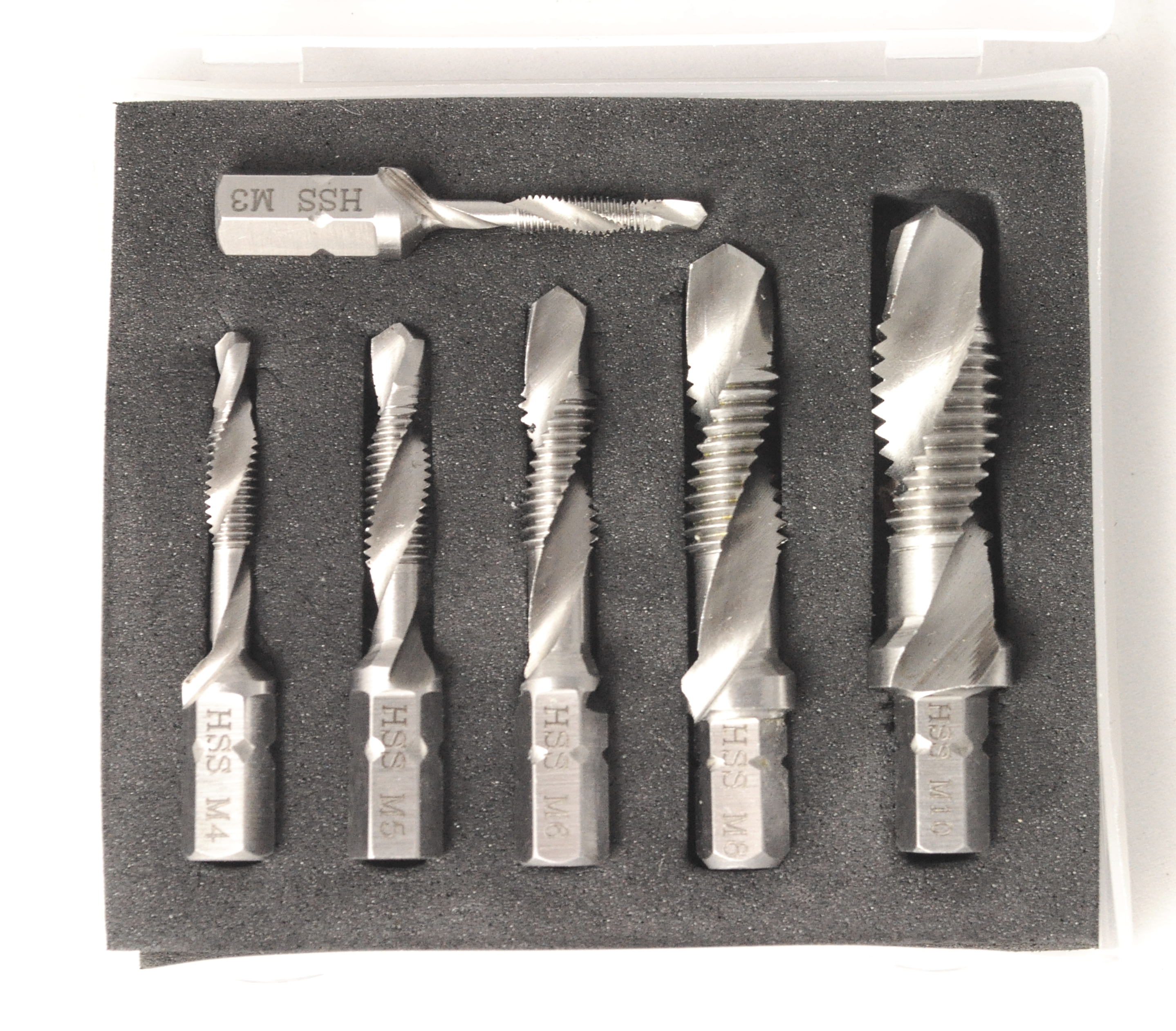 6-tlg-_BitsSET 6-tlg. Kombi-Gewindebohrer-Bit Satz, HSS, mit 1/4" 6-Kantschaft für Akuschrauber, M3 - M10