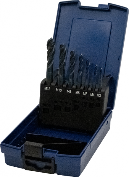 Maschinengewindebohrer DIN 376, Form C, Blauring, 7-teilig, in Kunststoffkassette