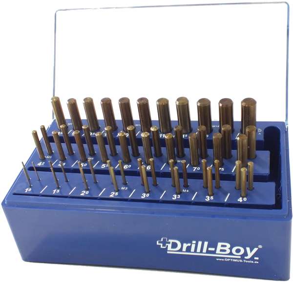 55-tlg. Spiralbohrer Satz Drill-Boy Ständer m. Sortierfunktion DIN 338 CO goldfinish 1 - 13 mm
